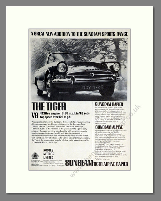 Sunbeam - Tiger. Vintage Advert 1965 (ref AD61925)