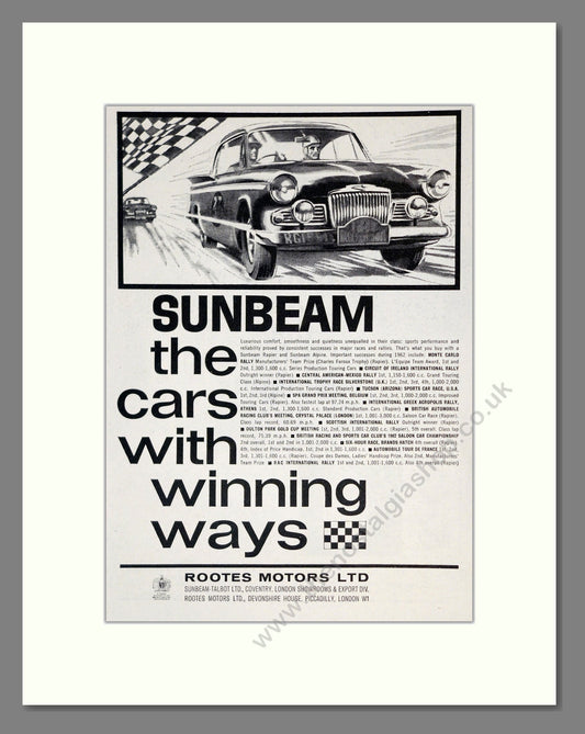 Sunbeam - RAlly. Vintage Advert 1962 (ref AD61947)