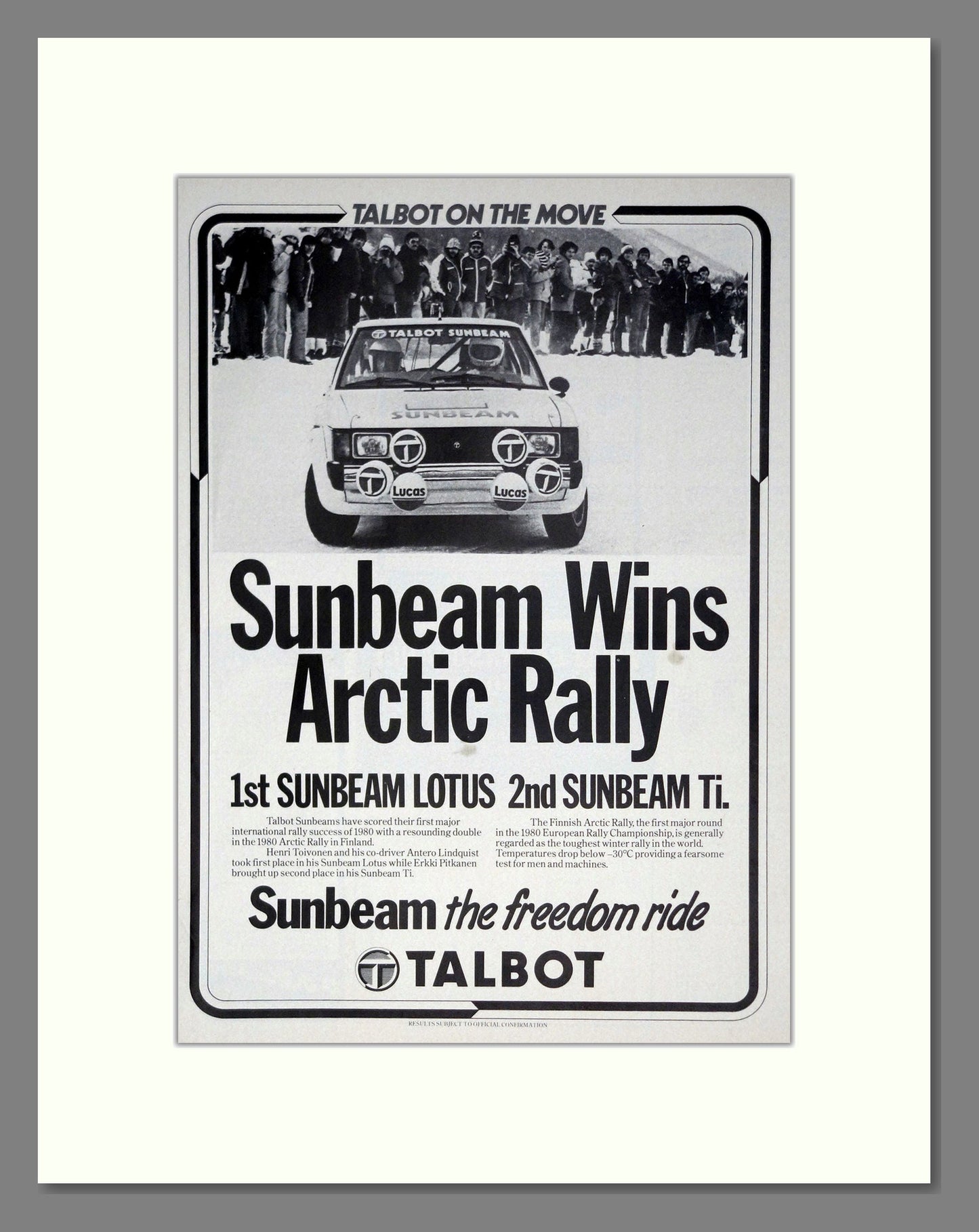 Sunbeam - Lotus. Vintage Advert 1980 (ref AD61948)