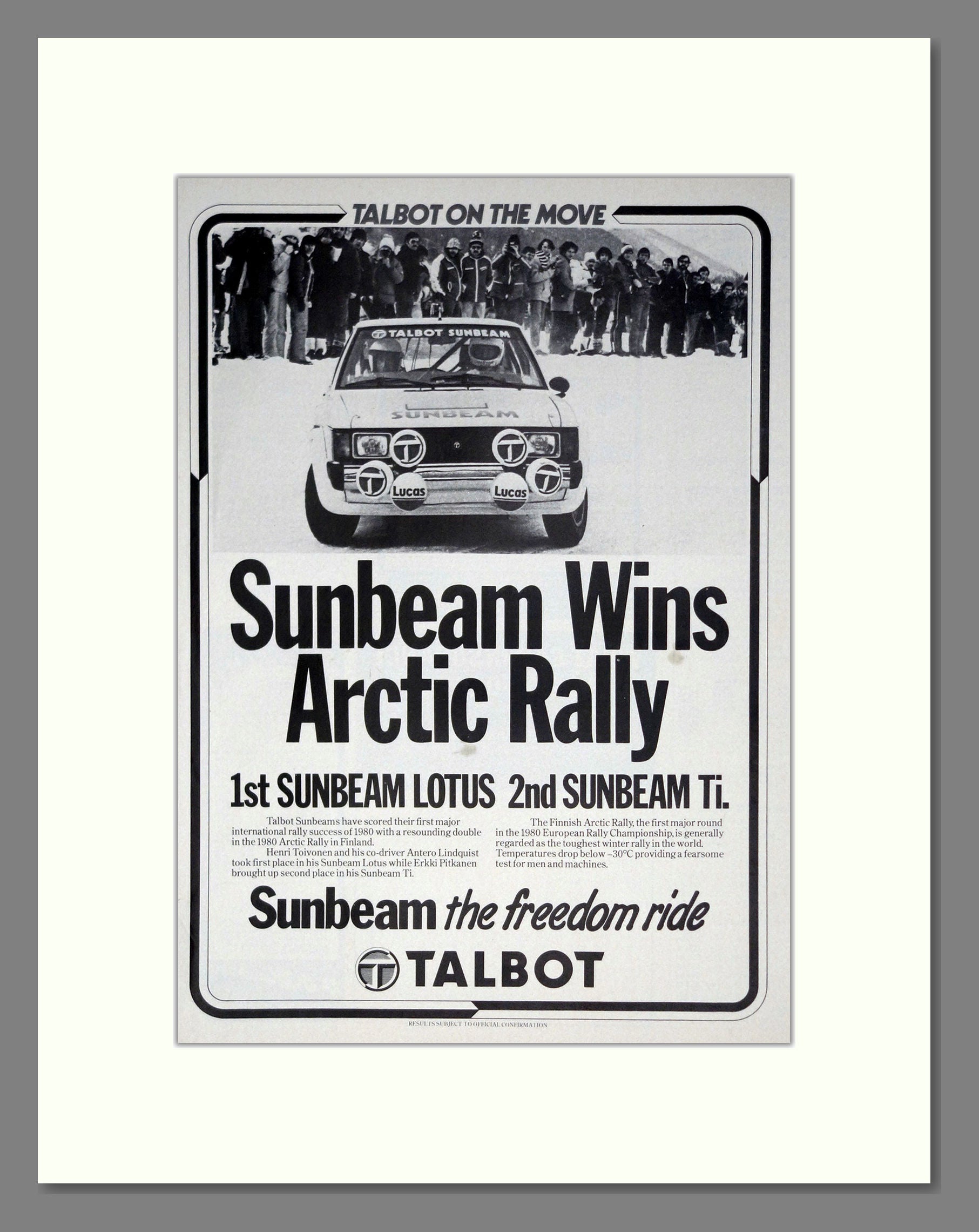 Sunbeam - Lotus. Vintage Advert 1980 (ref AD61948)