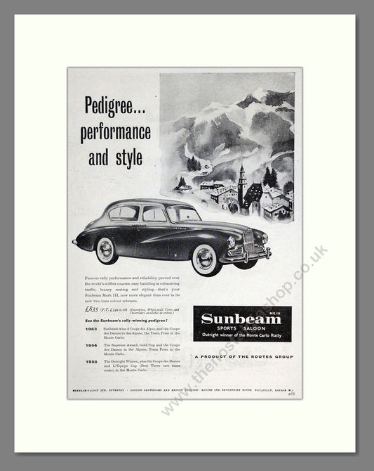 Sunbeam - MKIII Sports Saloon. Vintage Advert 1955 (ref AD61957)