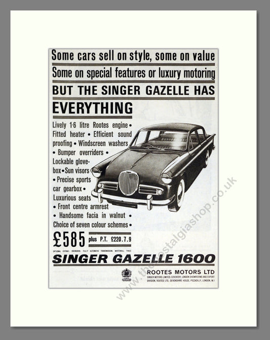 Singer - Gazelle. Vintage Advert 1962 (ref AD61959)