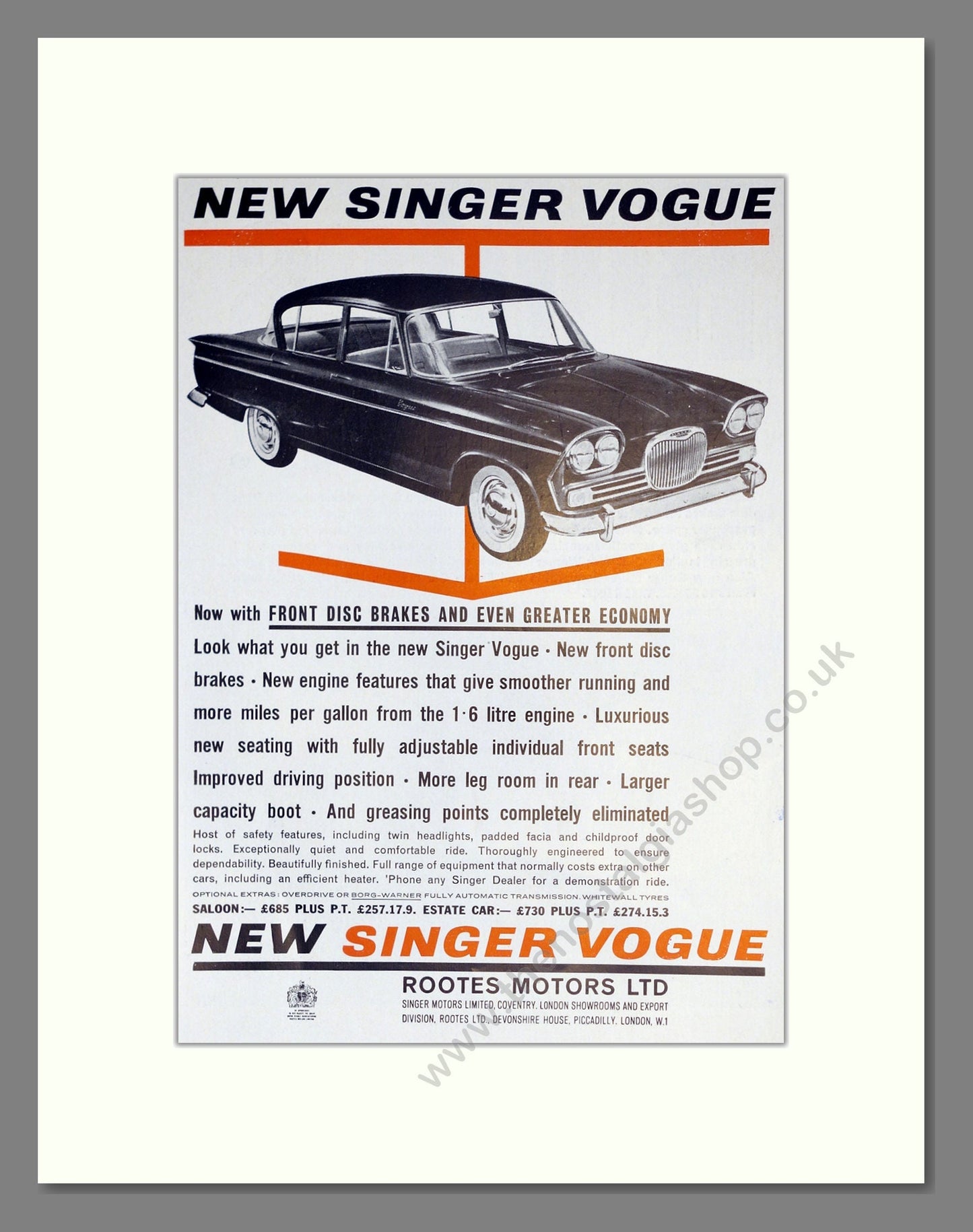 Singer - Vogue. Vintage Advert 1962 (ref AD61960)