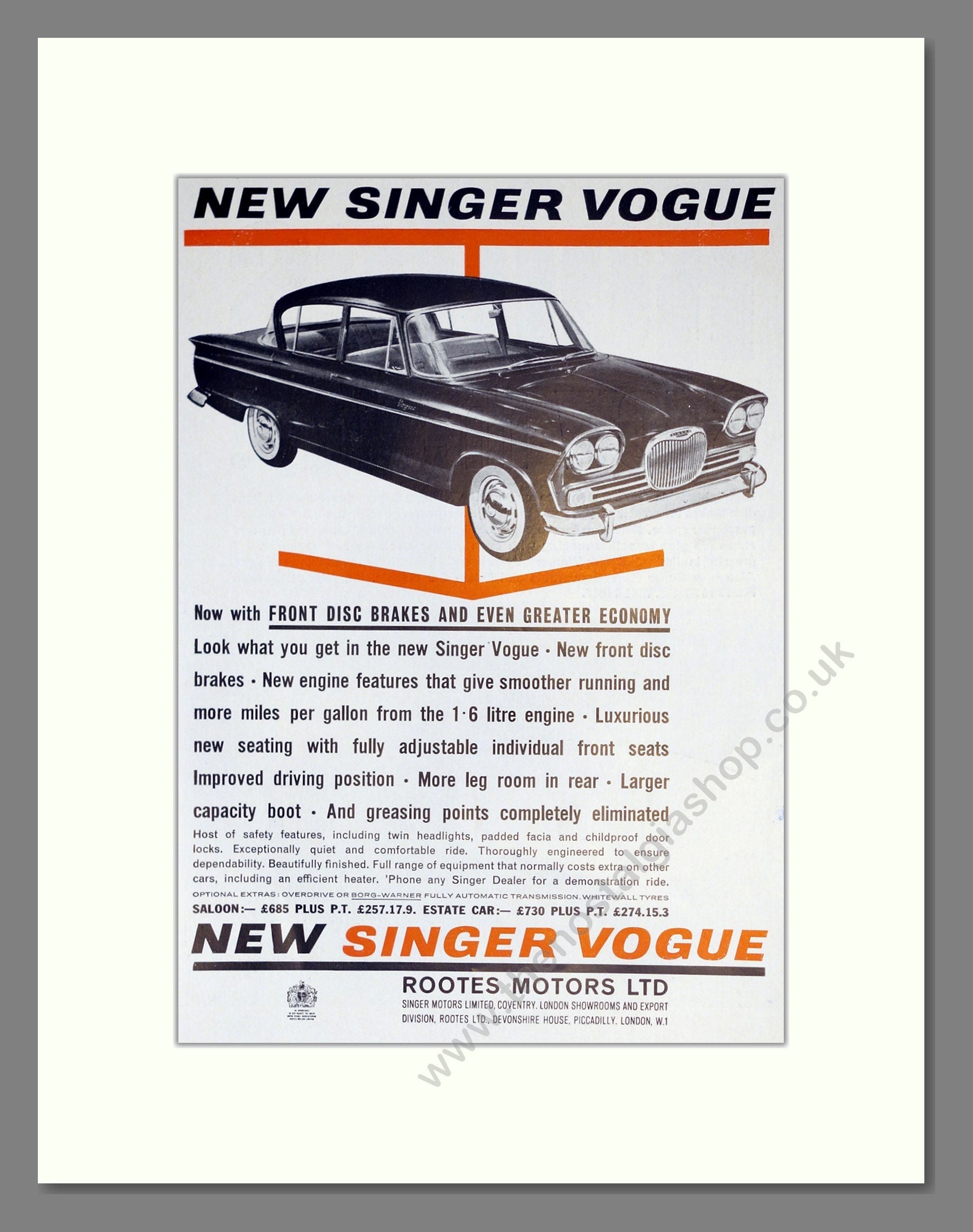 Singer - Vogue. Vintage Advert 1962 (ref AD61960)
