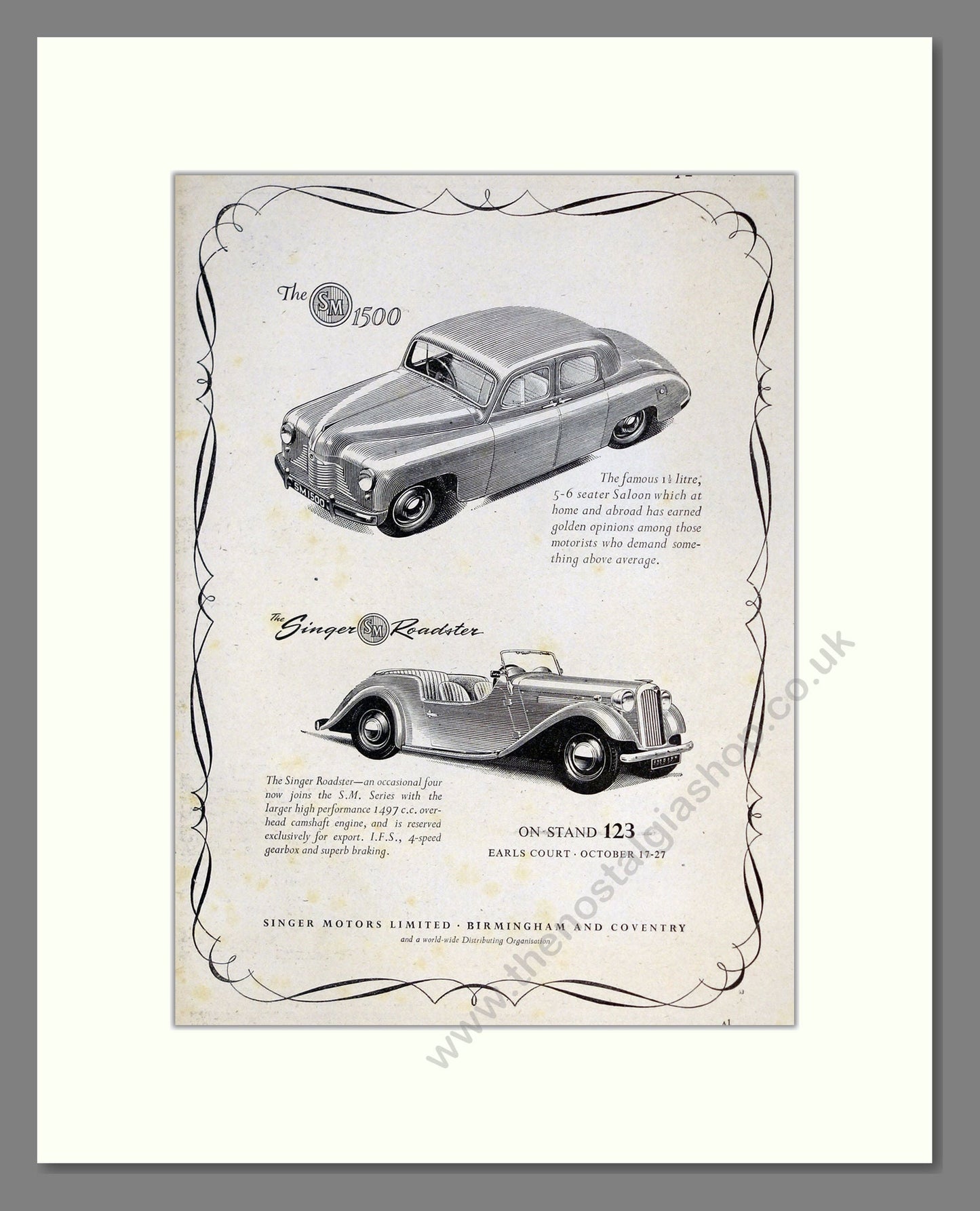 Singer - 1500 / Roadster. Vintage Advert 1951 (ref AD61965)