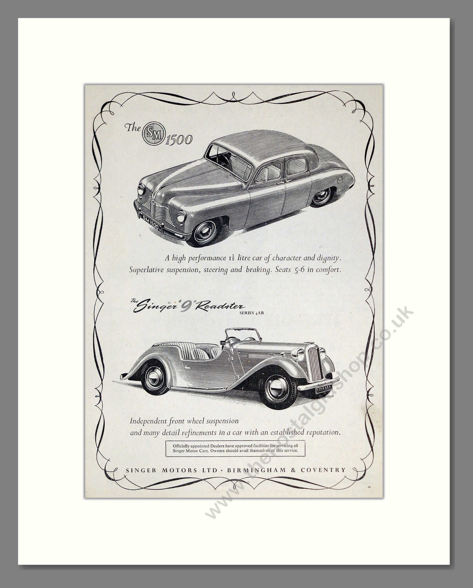 Singer - 1500 / Roadster. Vintage Advert 1952 (ref AD61966)