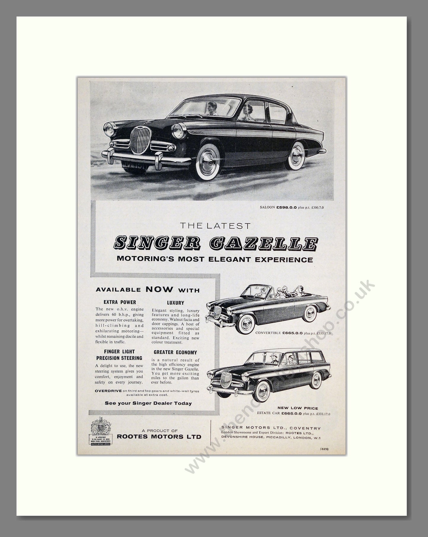 Singer - Gazelle. Vintage Advert 1959 (ref AD62004)