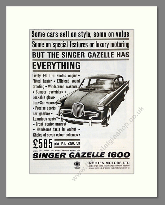 Singer - Gazelle. Vintage Advert 1962 (ref AD62005)