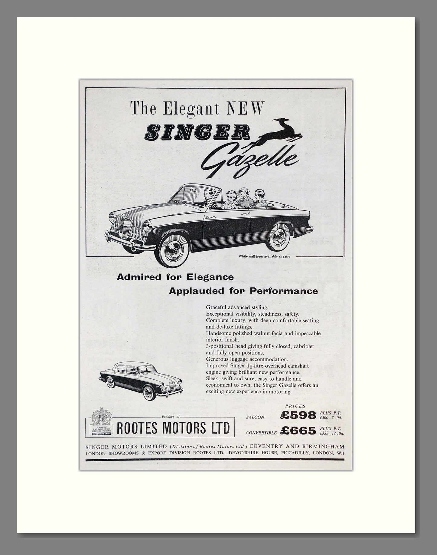 Singer - Gazelle. Vintage Advert 1957 (ref AD62006)