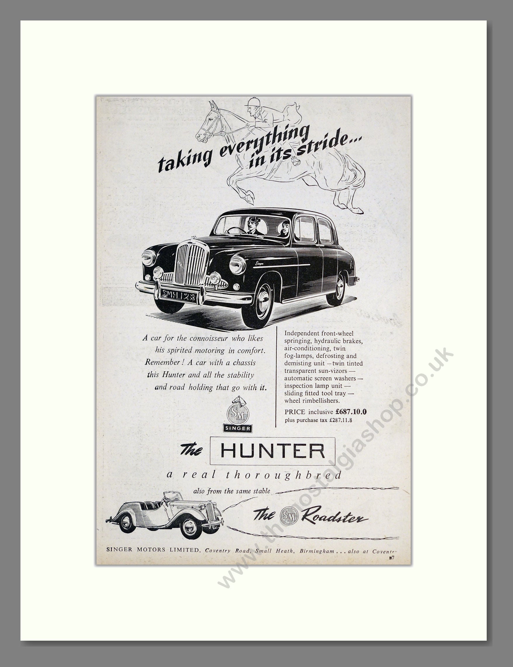 Singer - Hunter. Vintage Advert 1955 (ref AD62011)