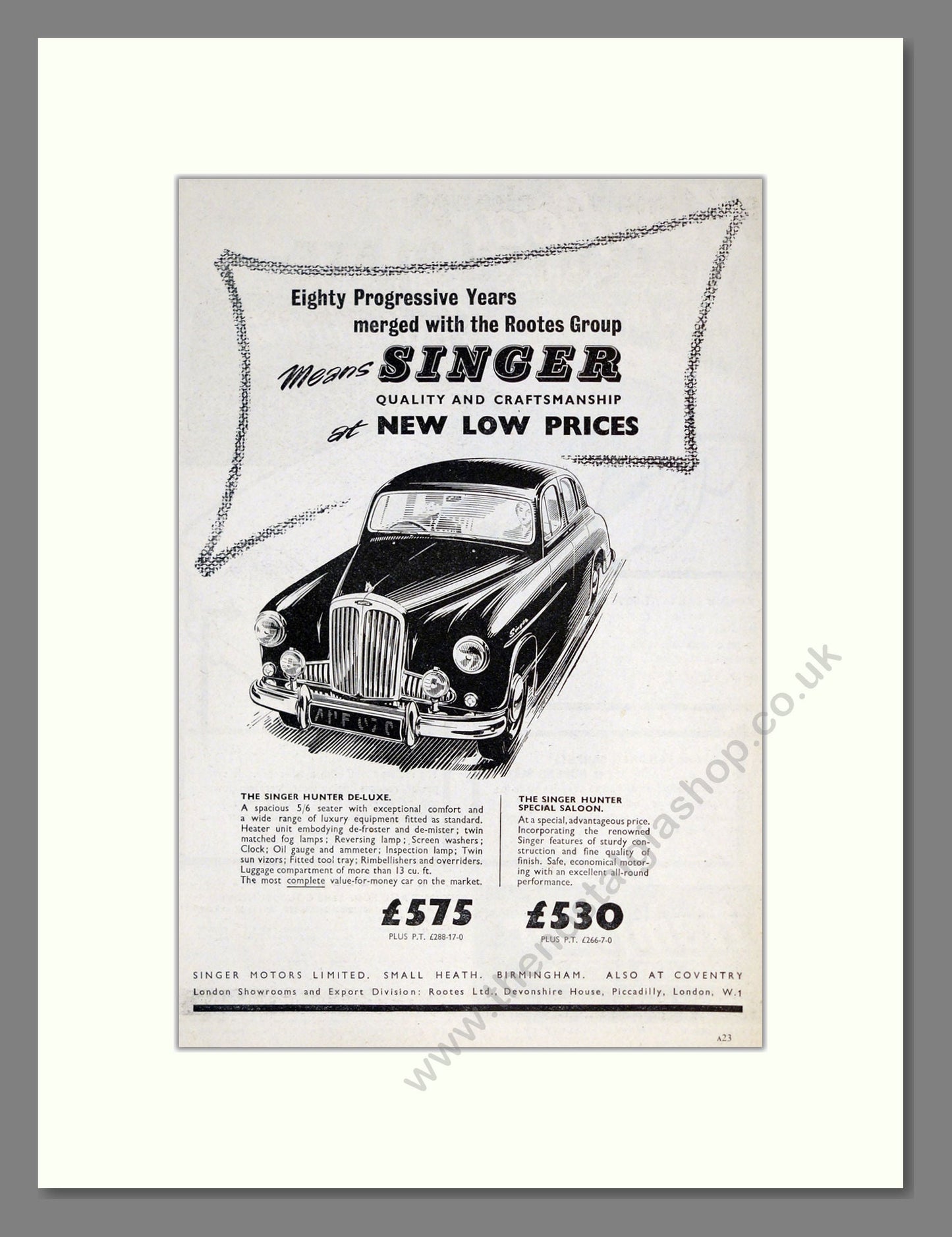 Singer - Hunter. Vintage Advert 1956 (ref AD62012)