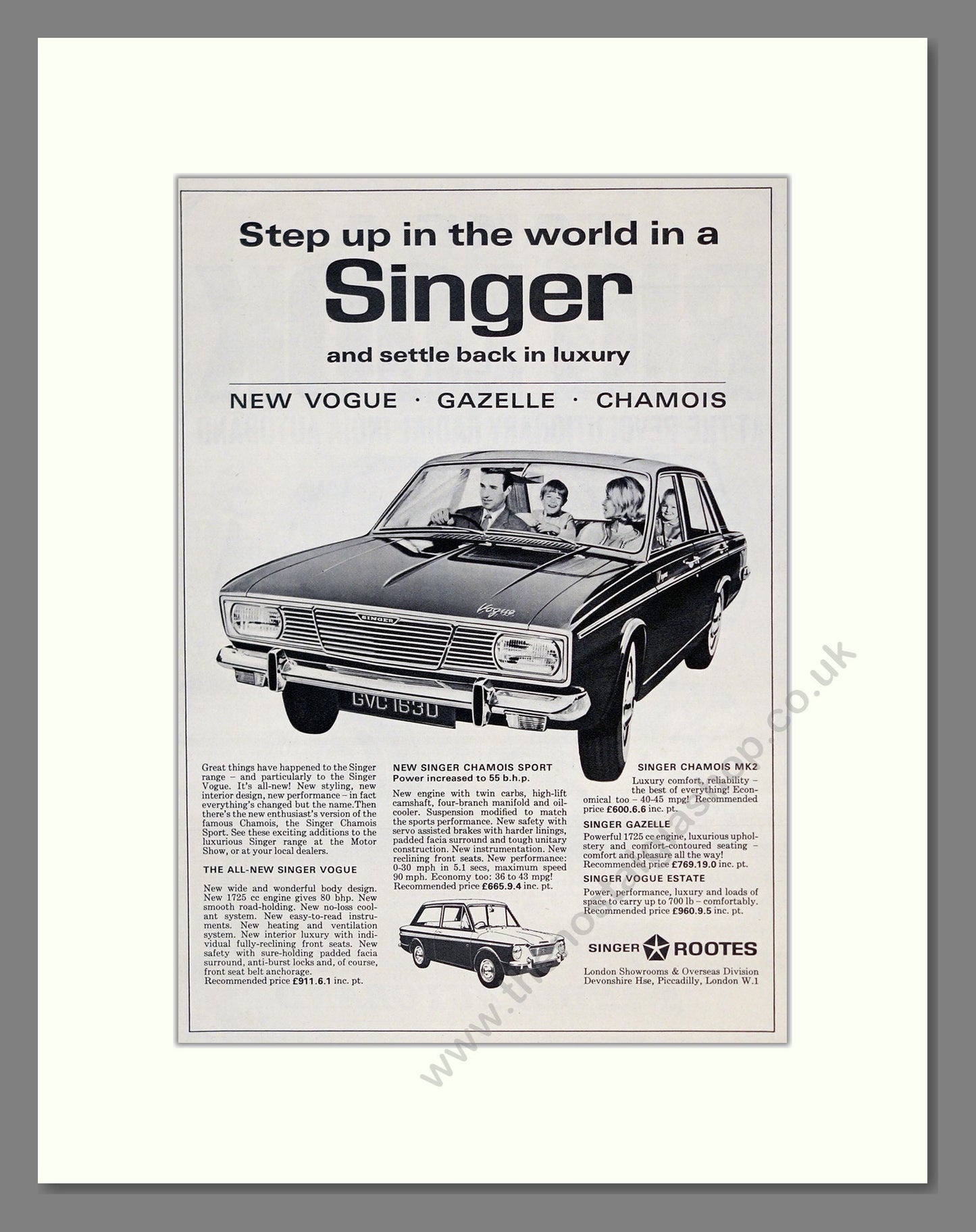 Singer - Vogue / Gazelle / Chamois. Vintage Advert 1966 (ref AD62014)