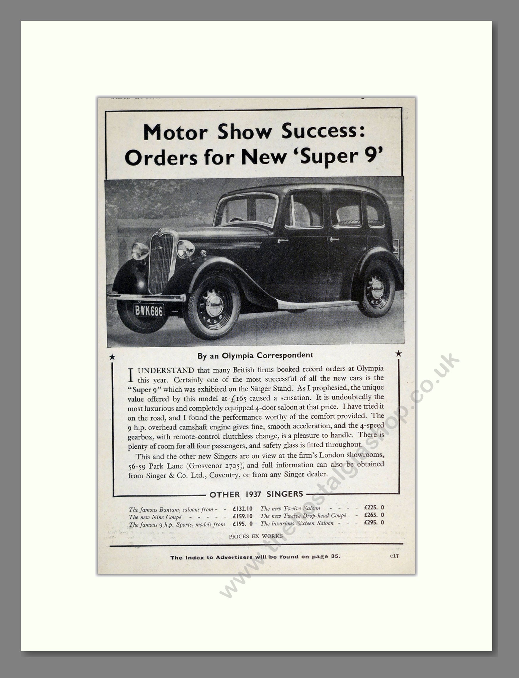 Singer - Super 9. Vintage Advert 1936 (ref AD62019)