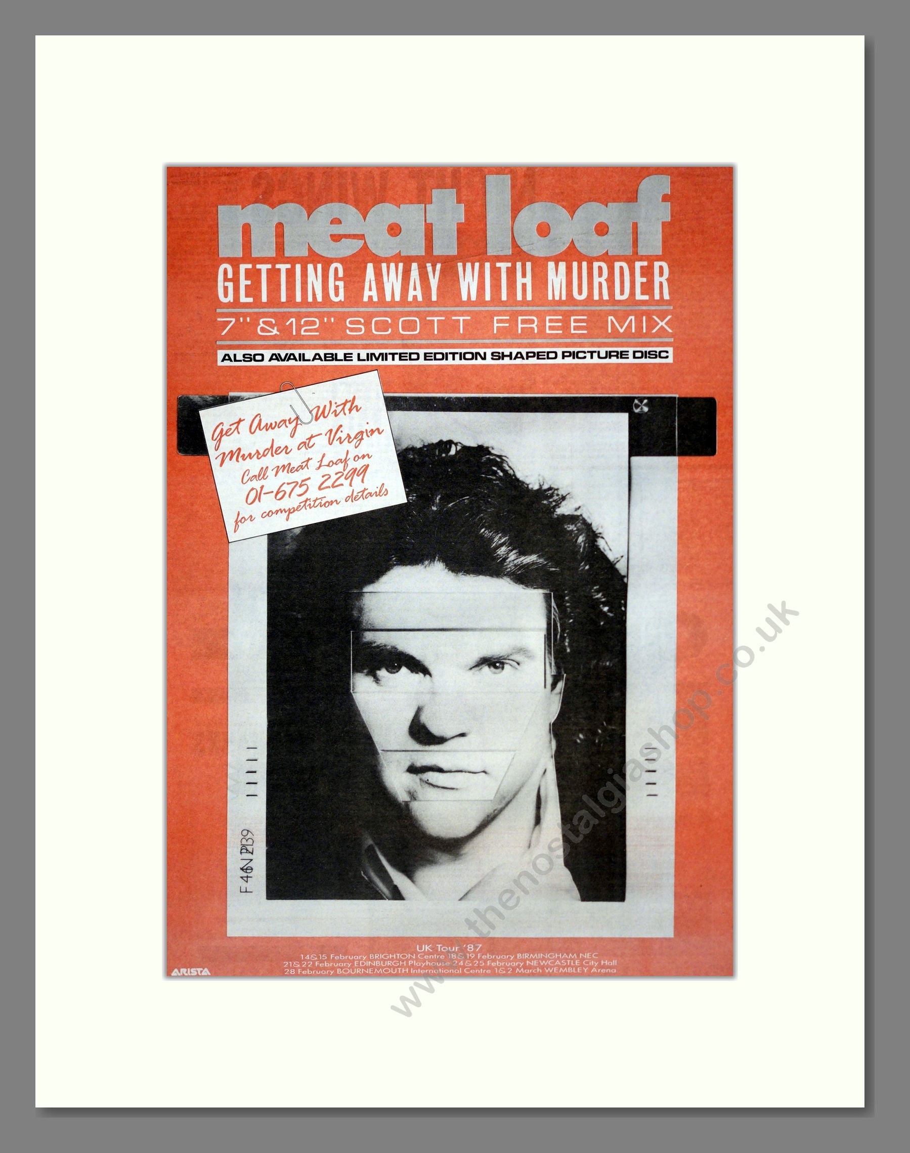 Meat Loaf - Getting Away With Murder. Vintage Advert 1986 (ref AD17899)