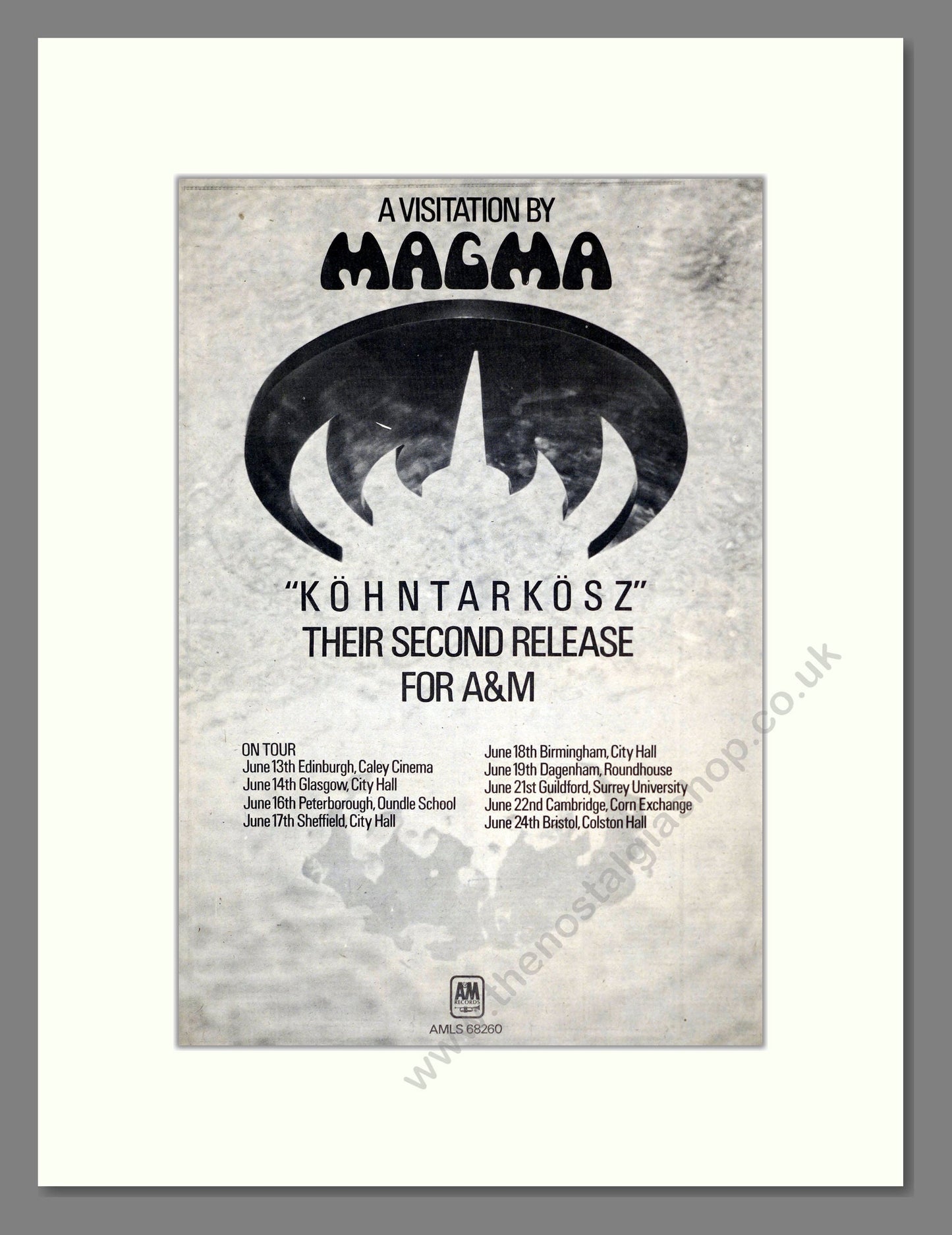 Magma - Kohntarkosz (UK Tour). Vintage Advert 1974 (ref AD17916)