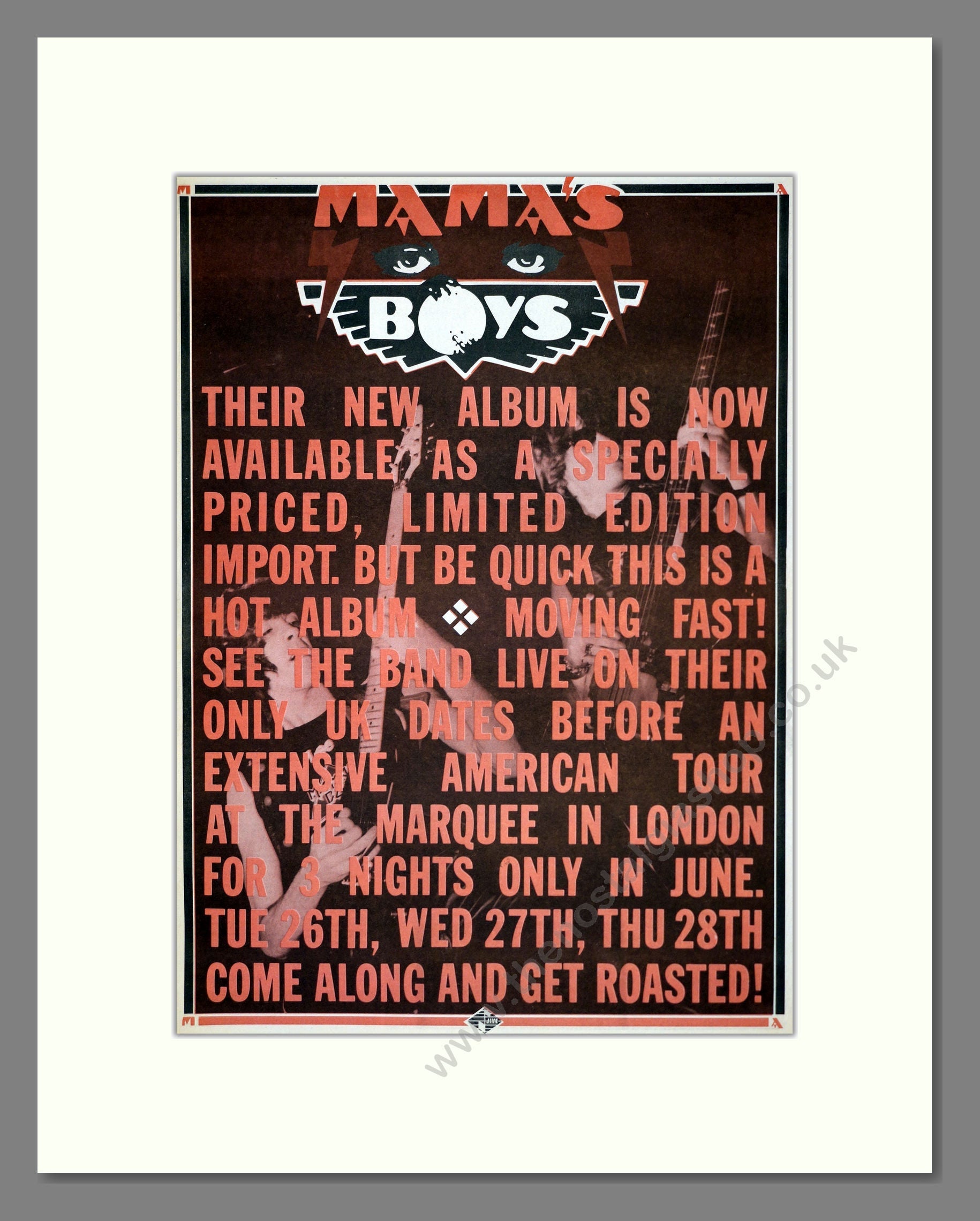 Mama's Boys - New Album / UK Tour. Vintage Advert 1984 (ref AD17931)