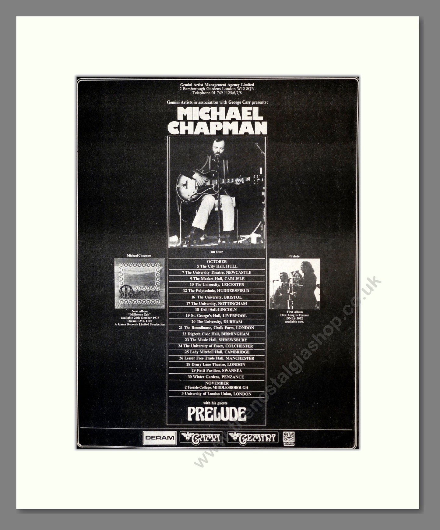 Michael Chapman - UK Tour. Vintage Advert 1973 (ref AD17933)