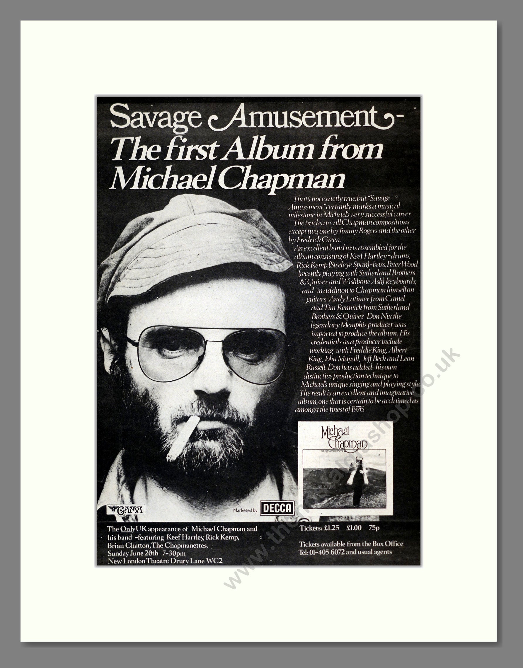 Michael Chapman - Savage Amusement. Vintage Advert 1976 (ref AD17946)