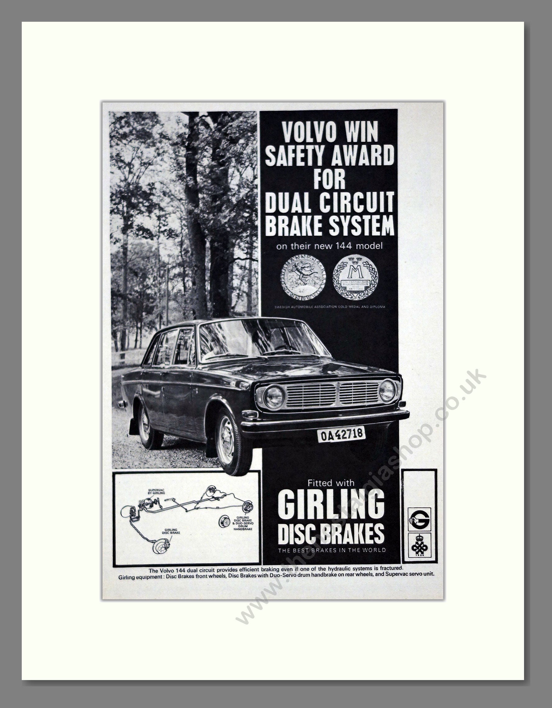 Volvo - 144 Girling Brakes. Vintage Advert 1967 (ref AD62065)