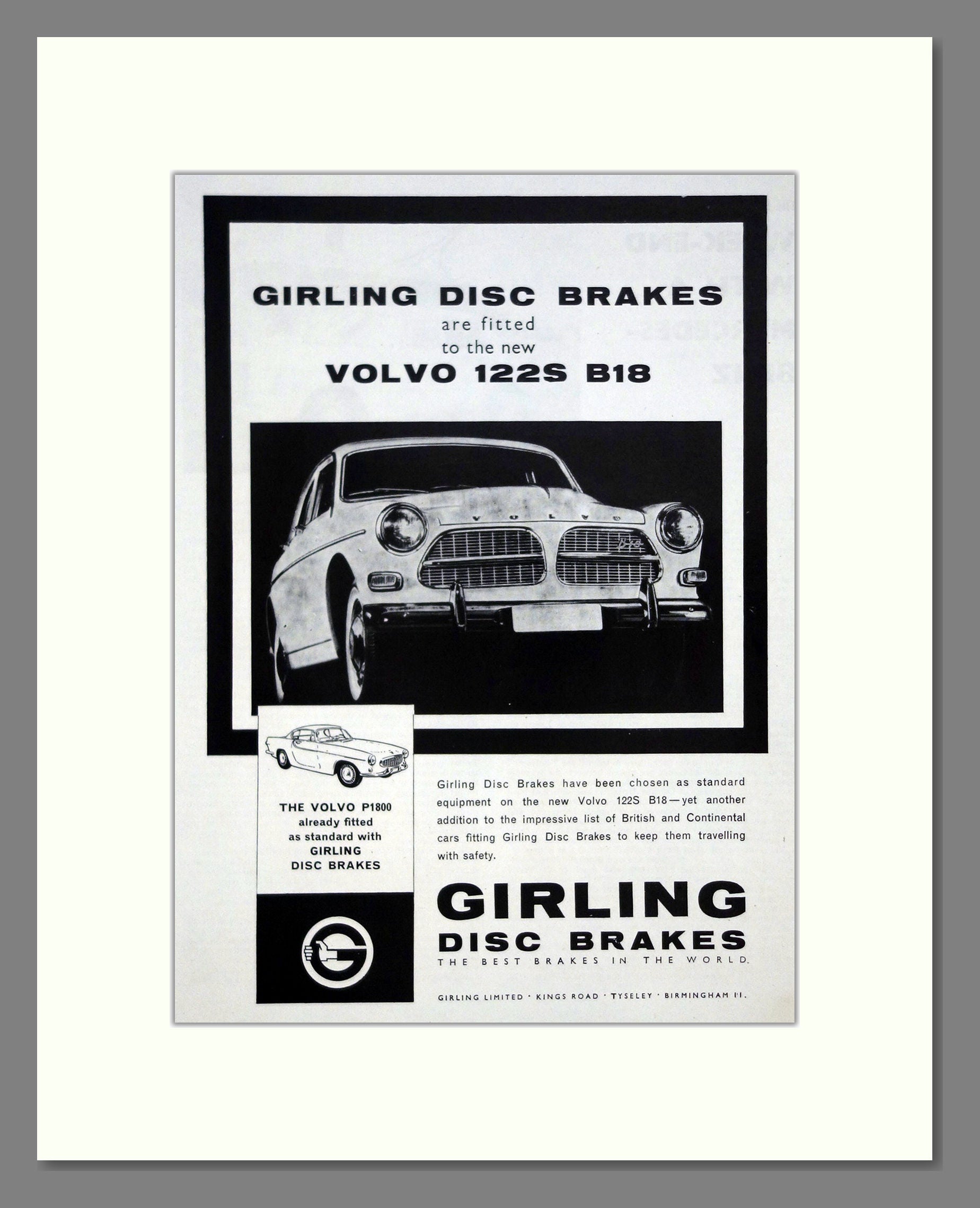 Volvo - 122S Girling Brakes. Vintage Advert 1962 (ref AD62077)