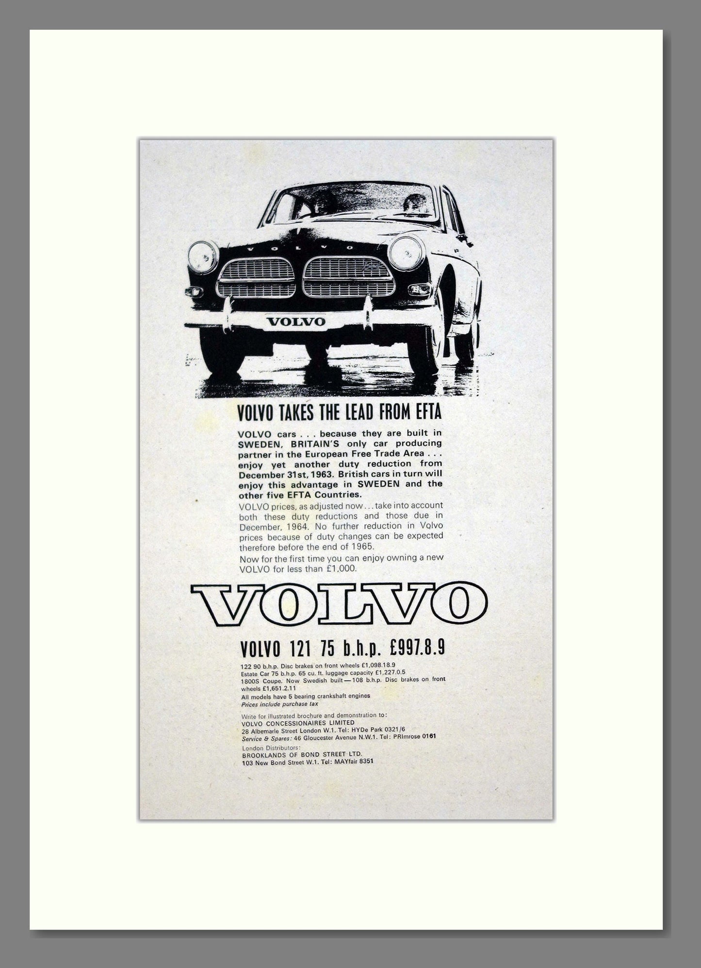 Volvo - 121. Vintage Advert 1963 (ref AD62080)