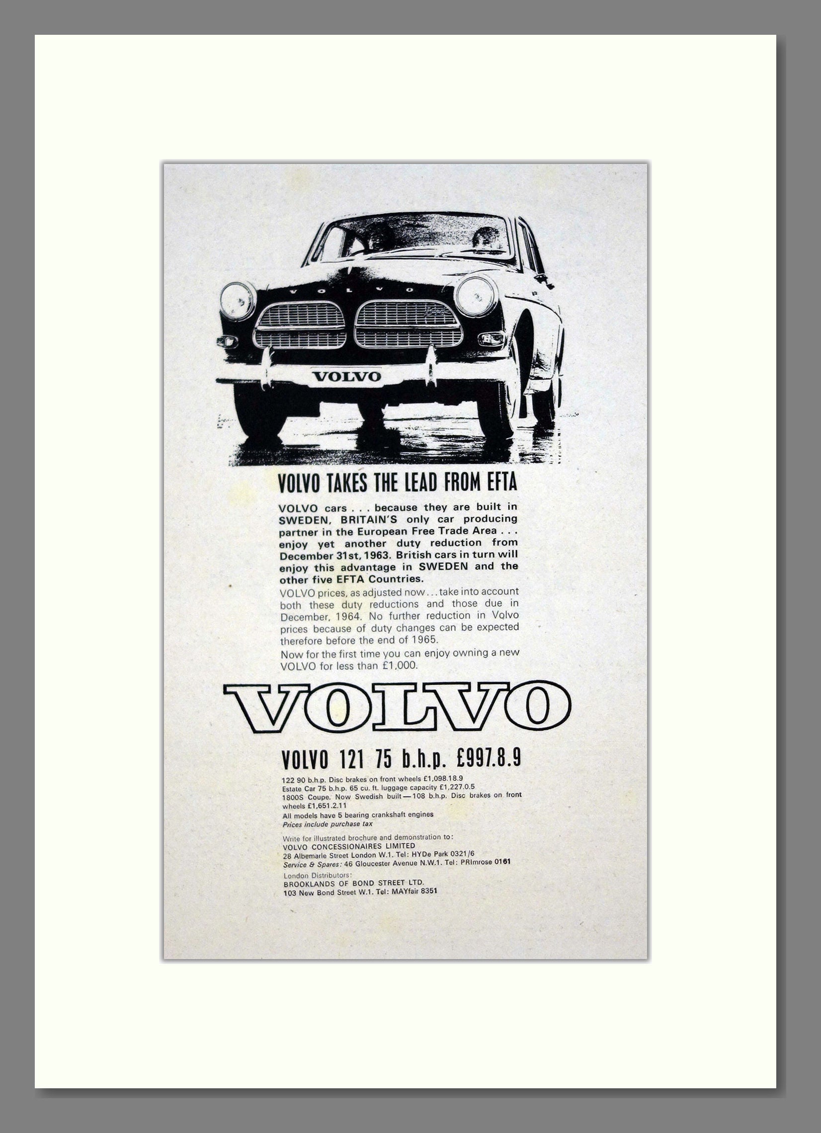 Volvo - 121. Vintage Advert 1963 (ref AD62080)