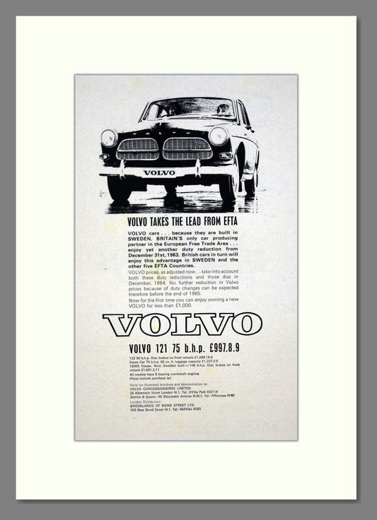 Volvo - 121. Vintage Advert 1963 (ref AD62080)