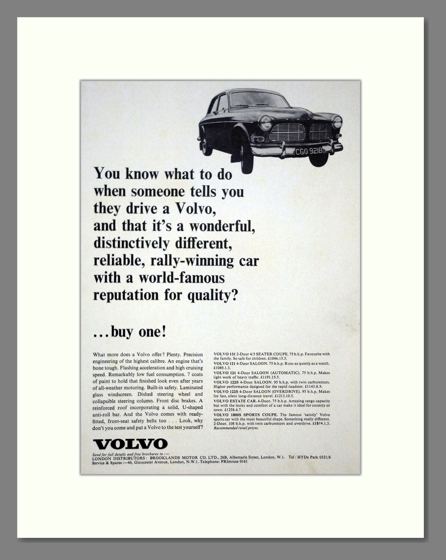 Volvo - 131. Vintage Advert 1965 (ref AD62082)