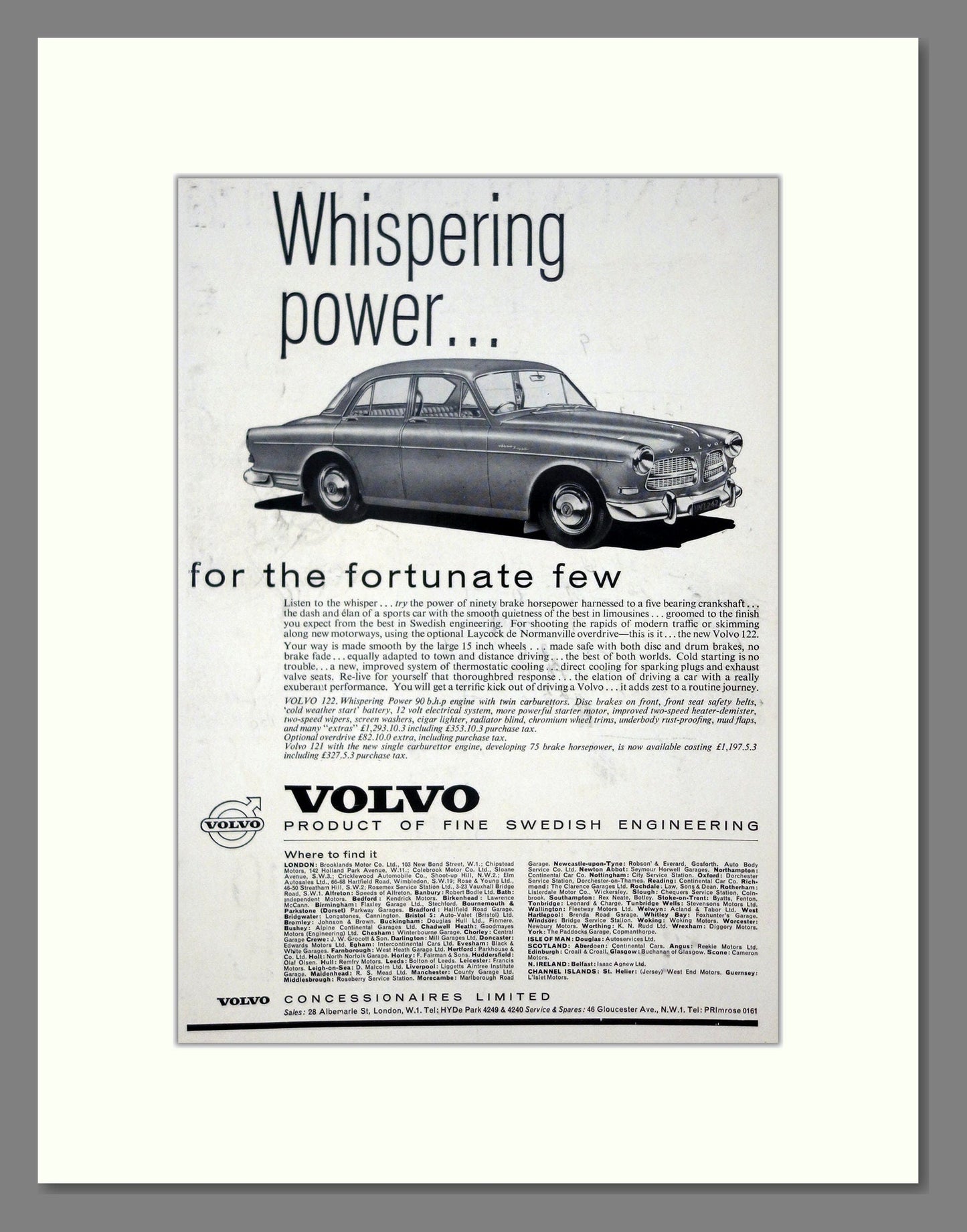 Volvo - 122. Vintage Advert 1962 (ref AD62083)