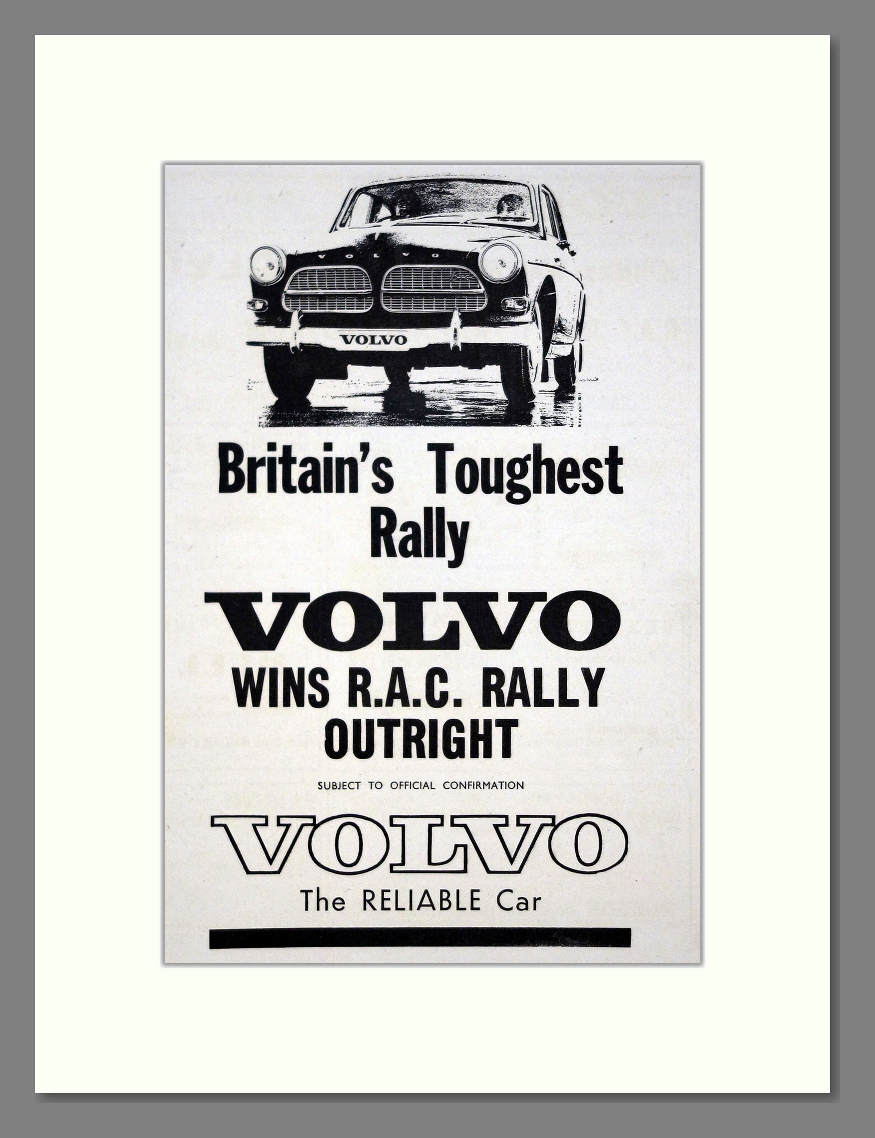 Volvo - 121 RAC Rally. Vintage Advert 1963 (ref AD62087)