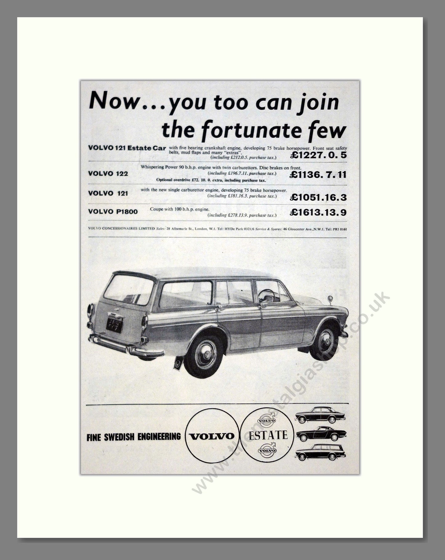 Volvo - 121 / 122 / P1800. Vintage Advert 1962 (ref AD62091)