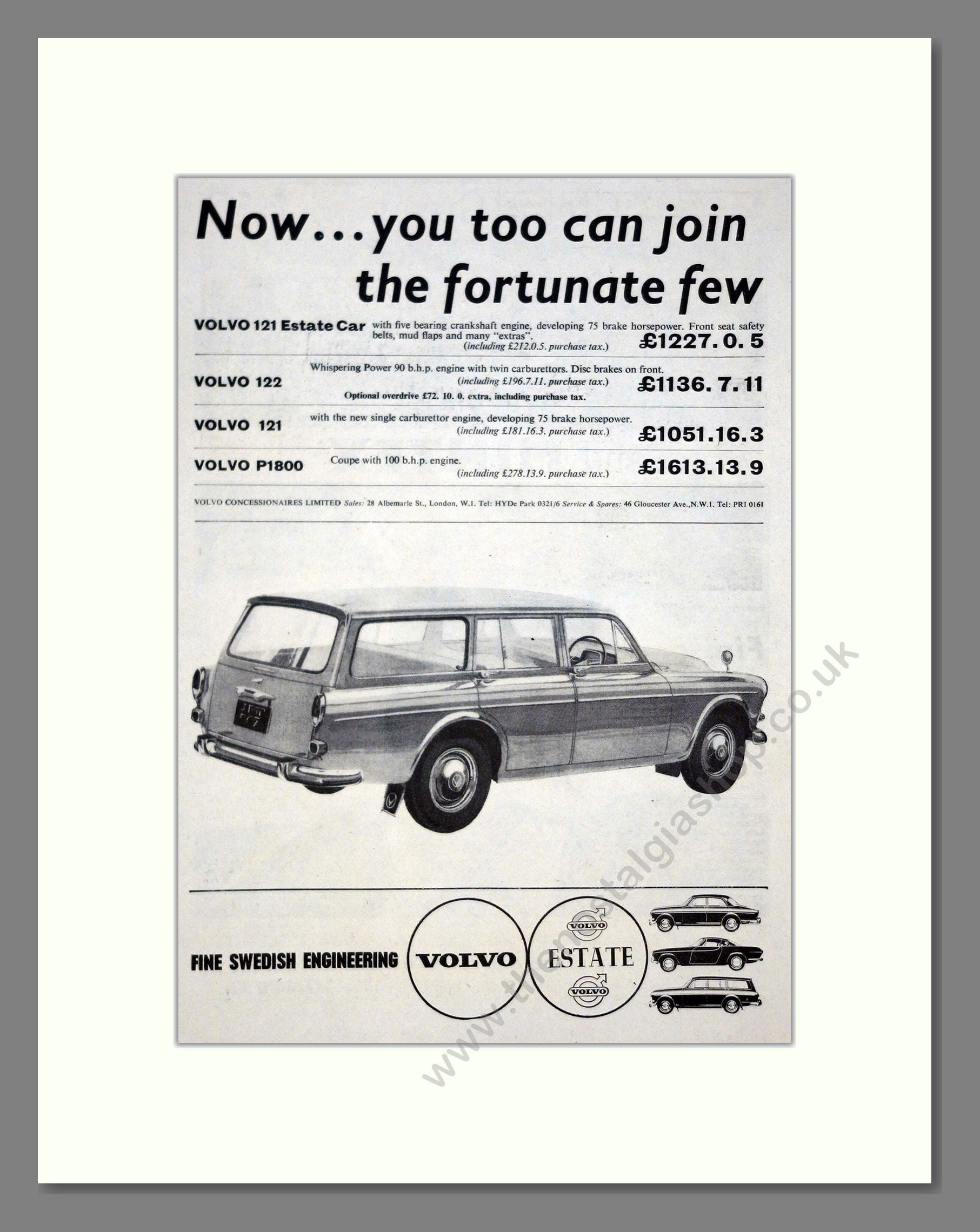 Volvo - 121 / 122 / P1800. Vintage Advert 1962 (ref AD62091)