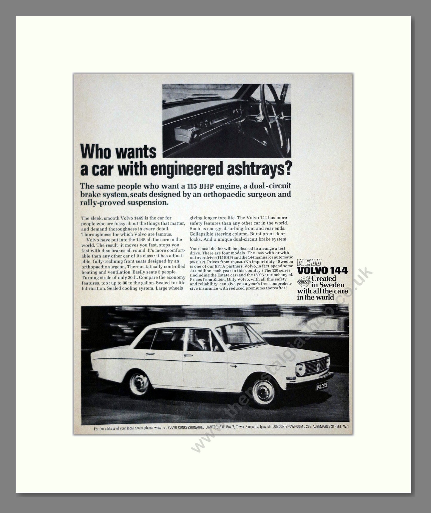 Volvo - 144. Vintage Advert 1967 (ref AD62097)