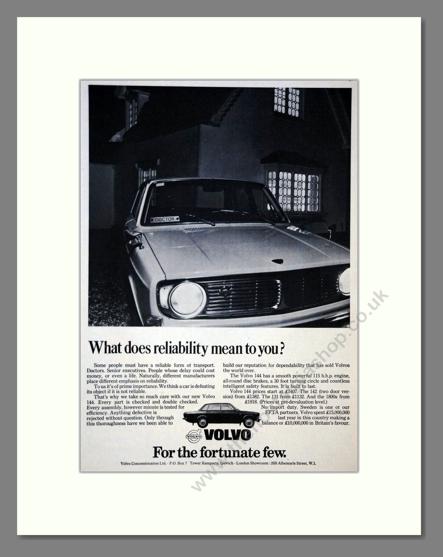 Volvo - 144. Vintage Advert 1968 (ref AD62101)