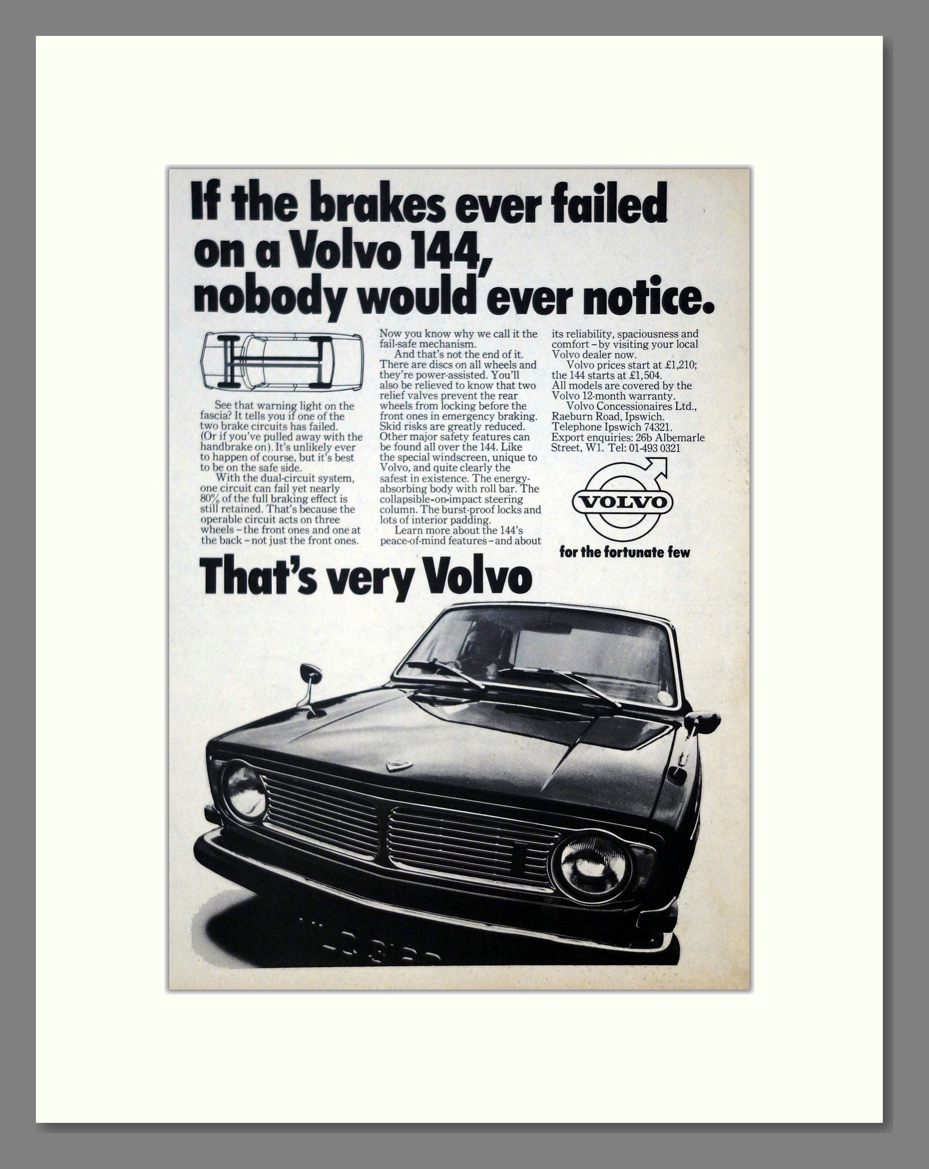 Volvo - 144. Vintage Advert 1969 (ref AD62102)