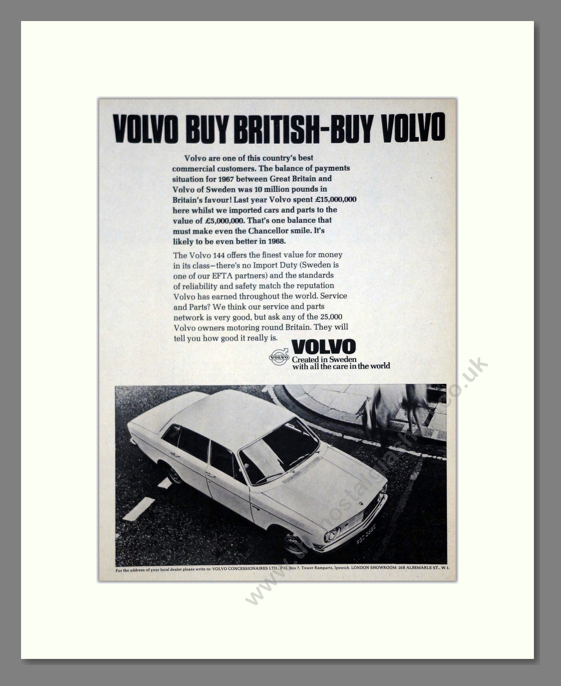 Volvo - 144. Vintage Advert 1968 (ref AD62107)