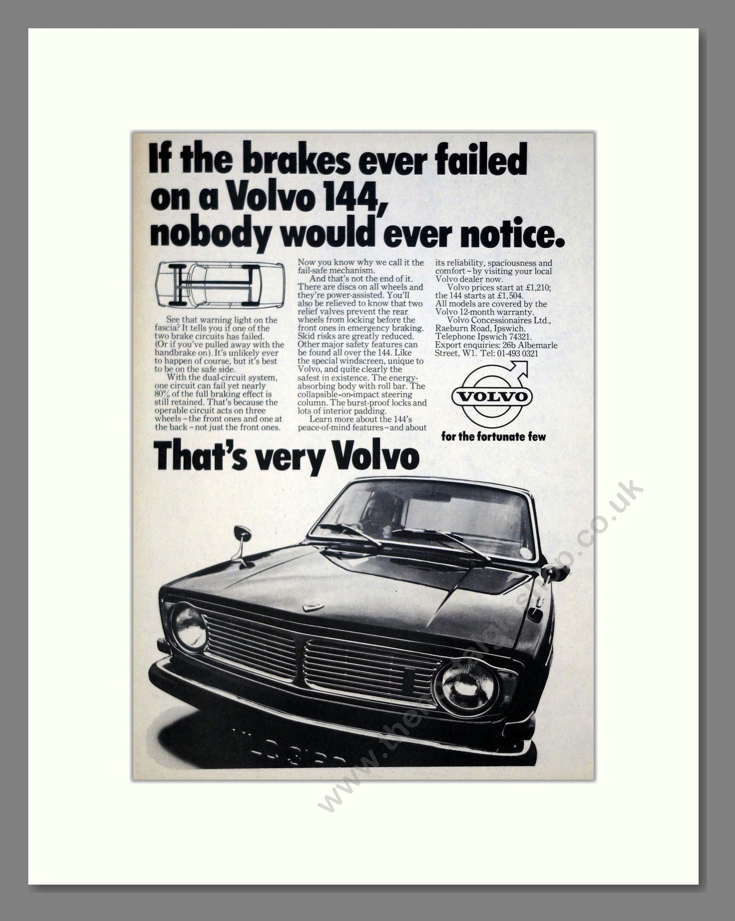 Volvo - 144. Vintage Advert 1969 (ref AD62108)