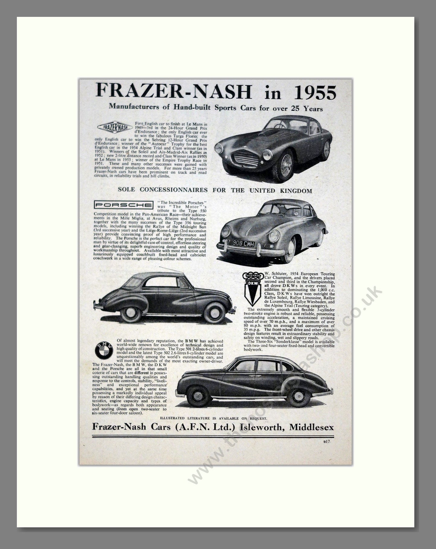 Frazer Nash - Sports Cars. Vintage Advert 1955 (ref AD62115)