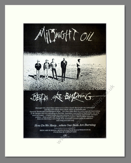 Midnight Oil - Beds Are Burning. Vintage Advert 1988 (ref AD17962)