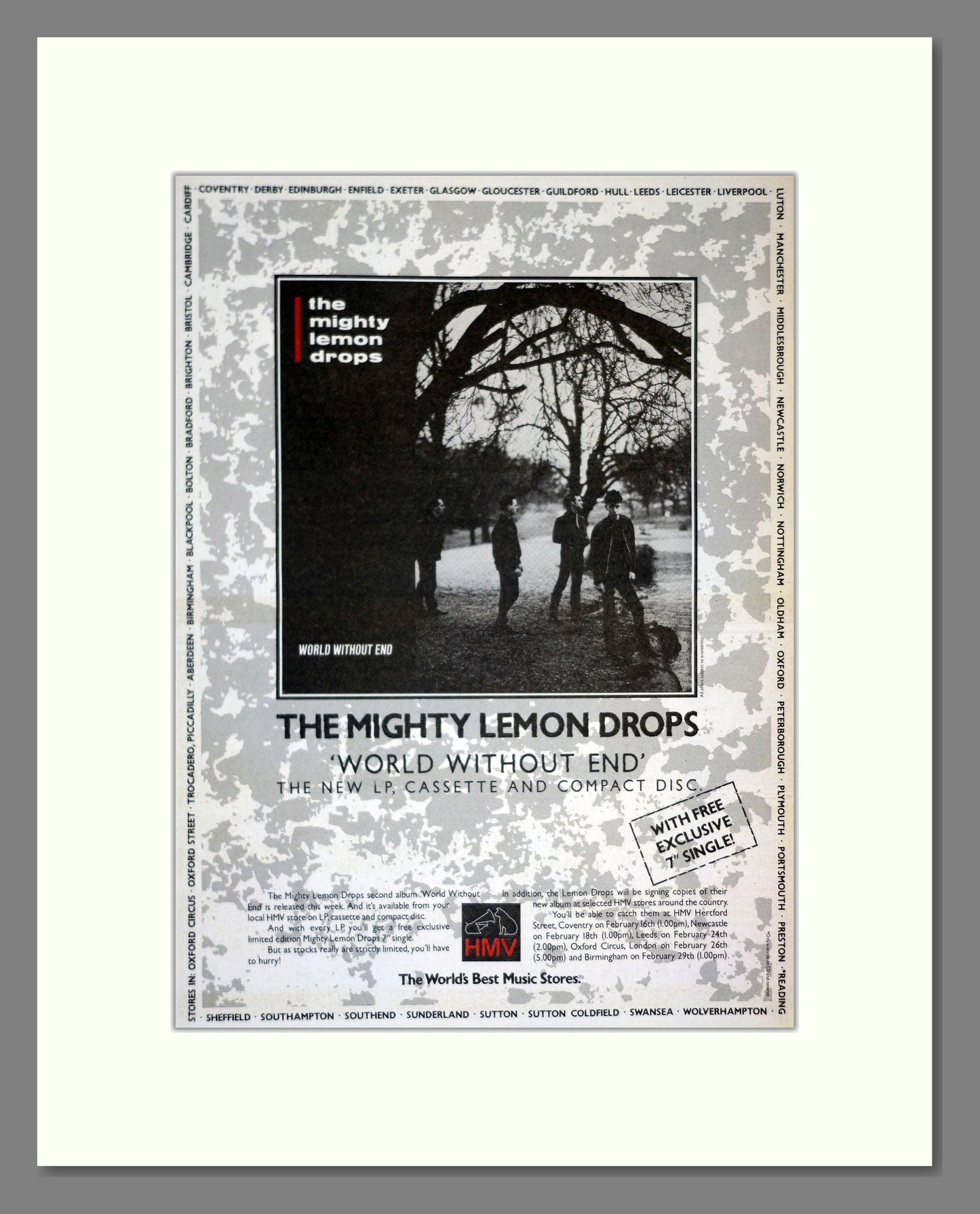 Mighty Lemon Drops (The) - World Without End. Vintage Advert 1988 (ref AD17964)