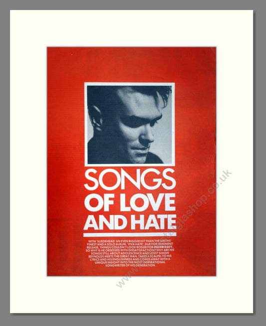 Morrissey - Songs Of Love And Hate. Vintage Advert 1988 (ref AD17975)