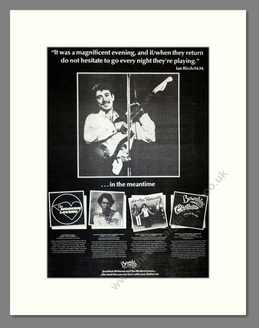 Jonathan Richman - 4 Albums. Vintage Advert 1977 (ref AD17982)