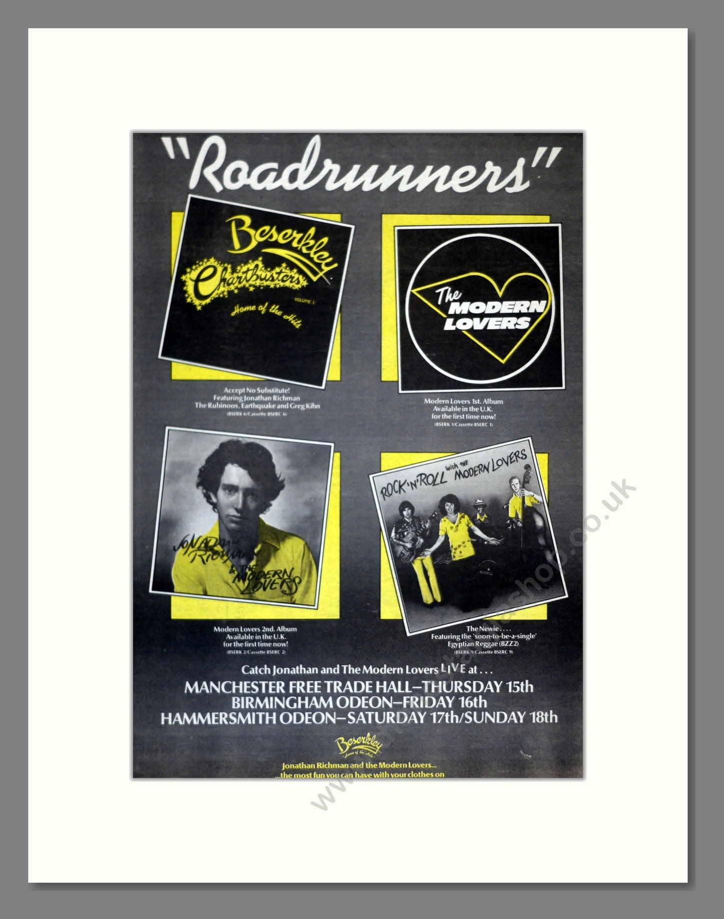 Modern Lovers (The) - Roadrunners. Vintage Advert 1977 (ref AD17986)