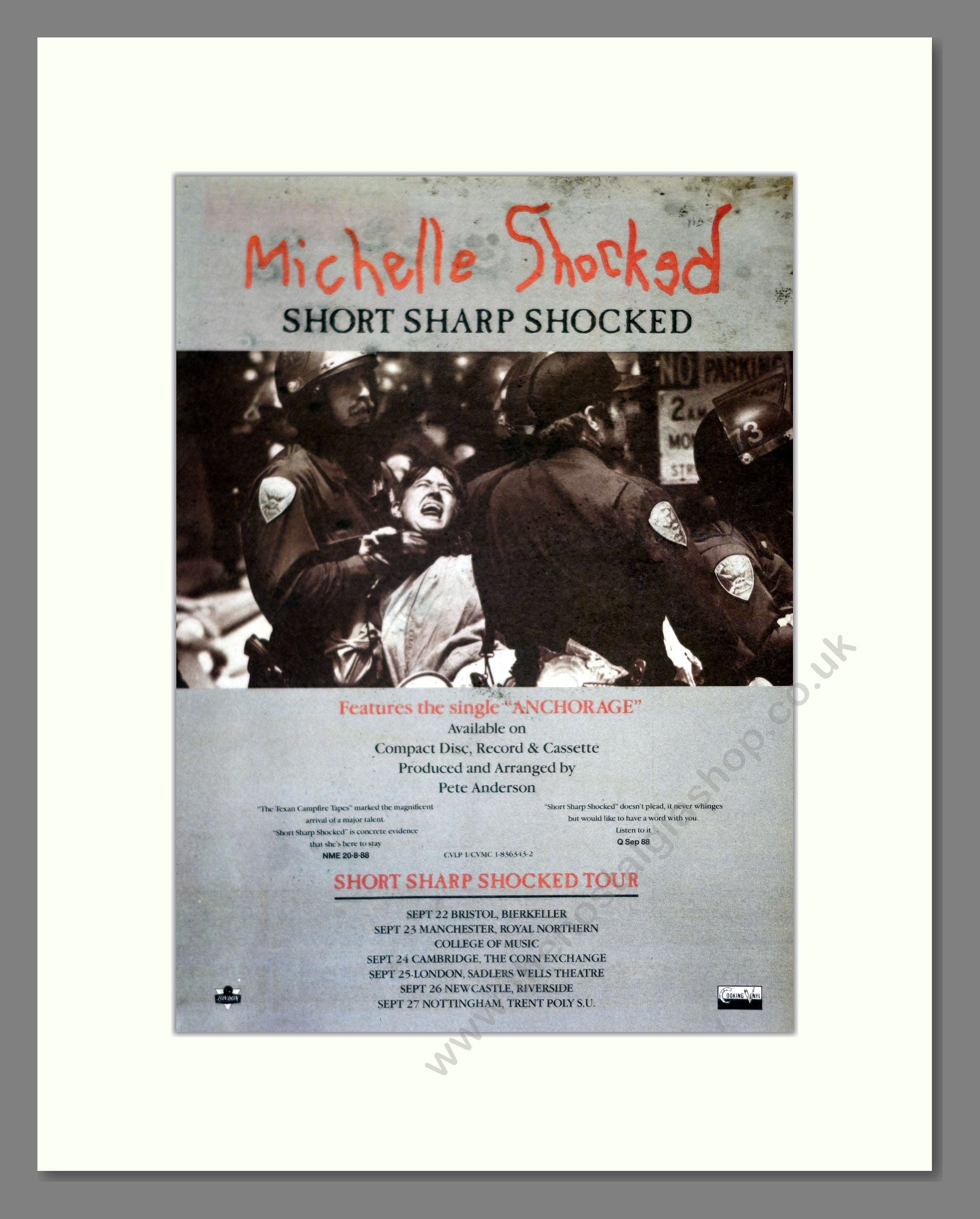 Michelle Shocked - Short Sharp Shocked. Vintage Advert 1988 (ref AD179