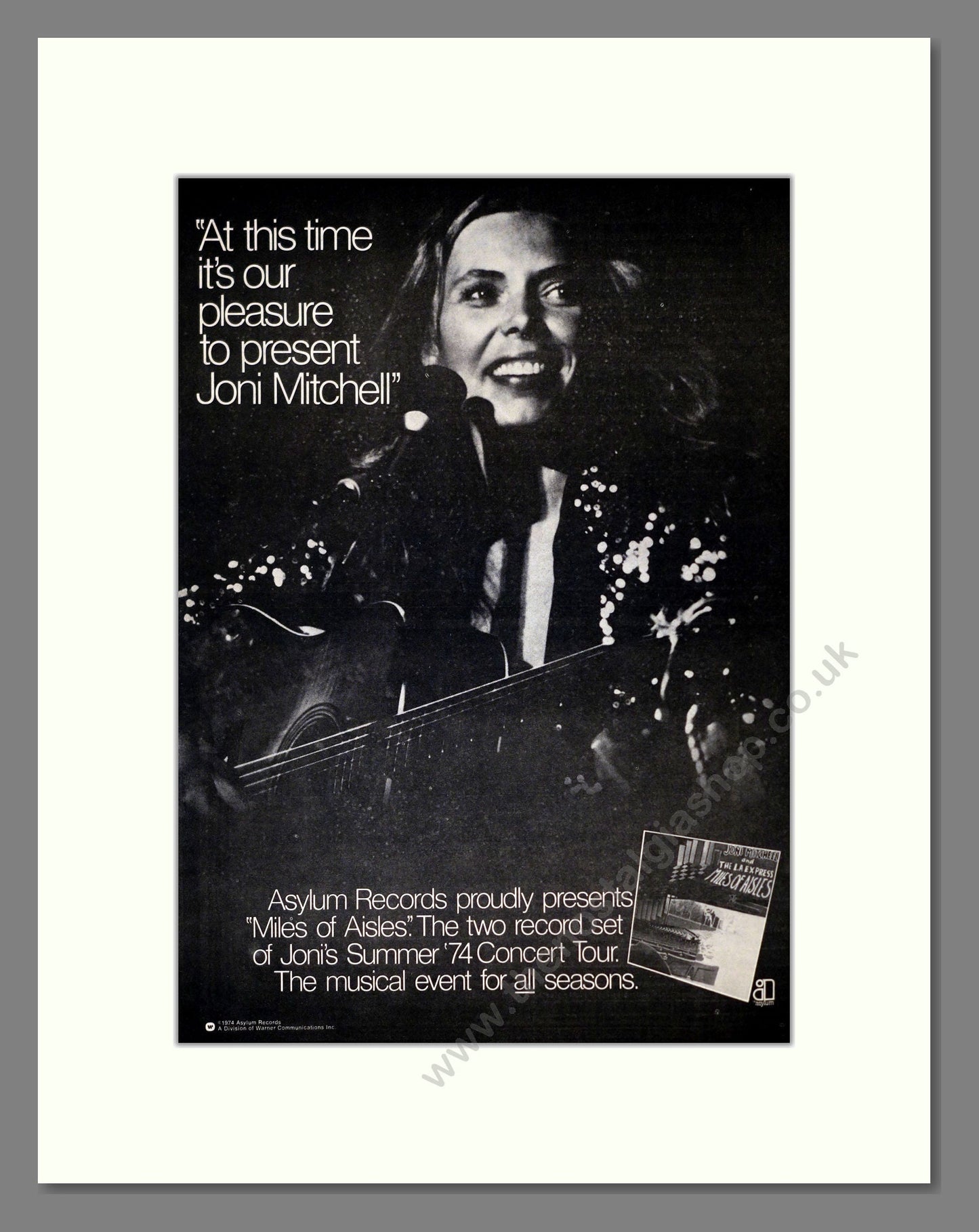 Joni Mitchell - Miles Of Aisles. Vintage Advert 1975 (ref AD301893)