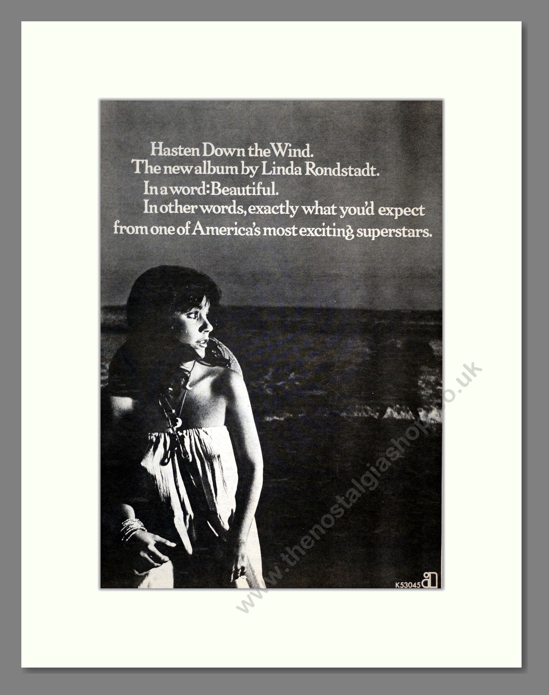 Linda Rondstadt - Hasten Down The Wind. Vintage Advert 1976 (ref AD18002)