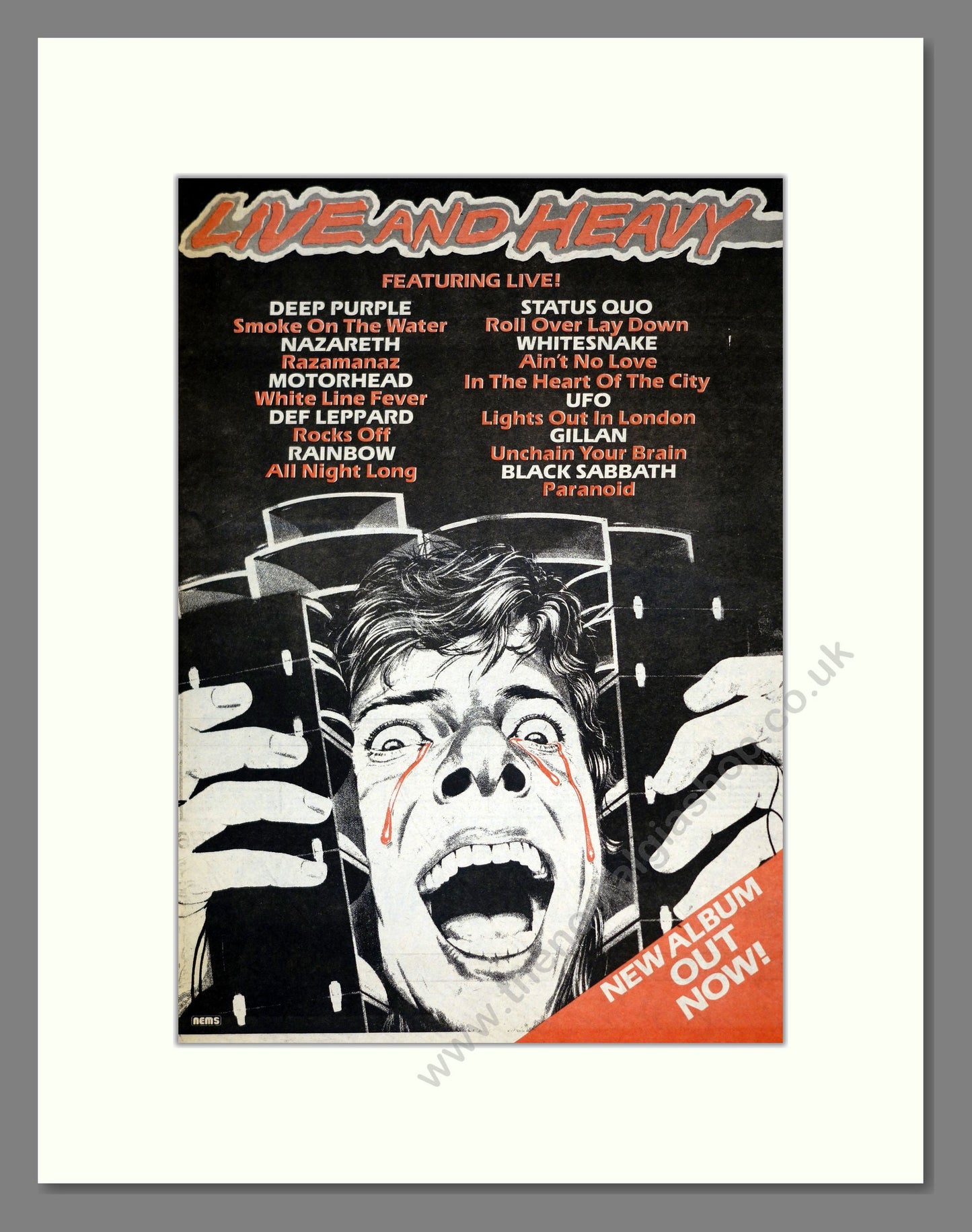 Various Artists (Deep Purple, Status Quo, Black Sabbath) - Live And Heavy. Vintage Advert 1981 (ref AD18007)