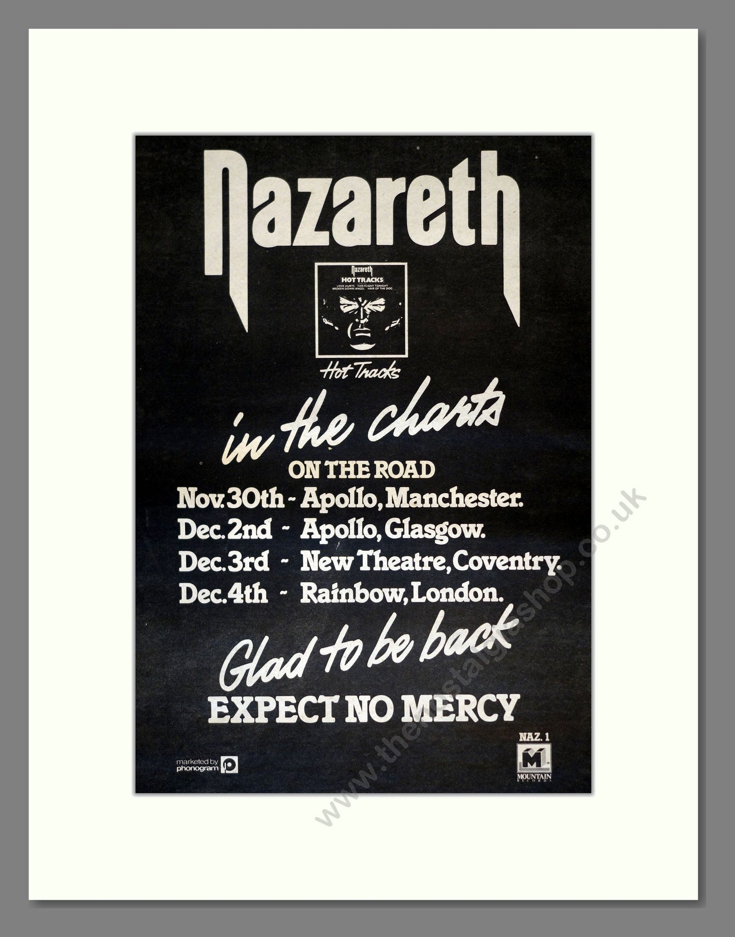 Nazareth - Expect No Mercy UK Tour. Vintage Advert 1977 (ref AD18022)