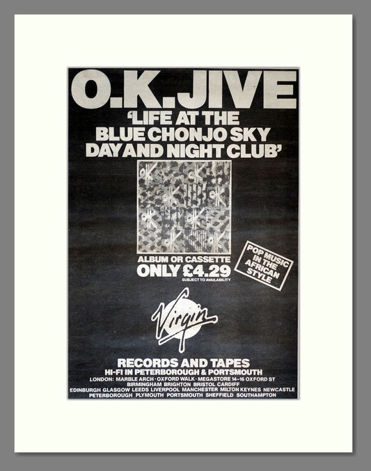 OK Jive - Life At The Blue Chonjo Sky Day And Night Club. Vintage Advert 1982 (ref AD18055)