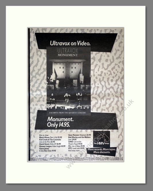Ultravox - Monument (Video). Vintage Advert 1983 (ref AD18059)